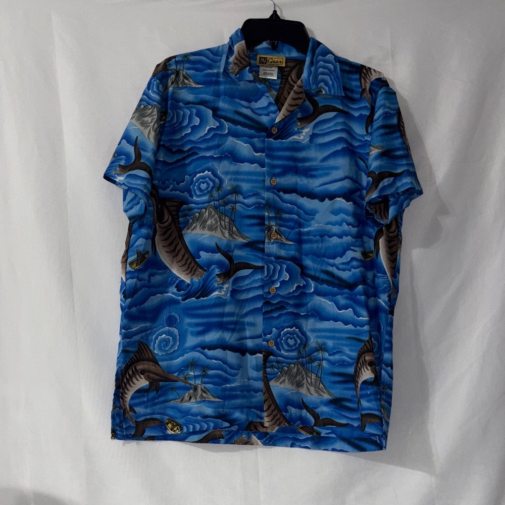 Ingear Blue Oceanic Shark Print Shirt